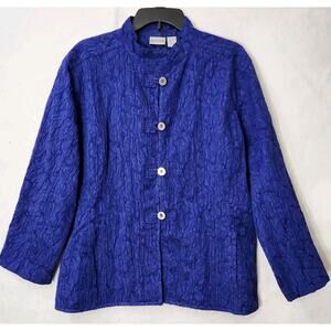 CHICOS 3  BLUE JACKET CRINKLE TEXTURED STRETCH ARTSY TRAVEL MINIMALIST